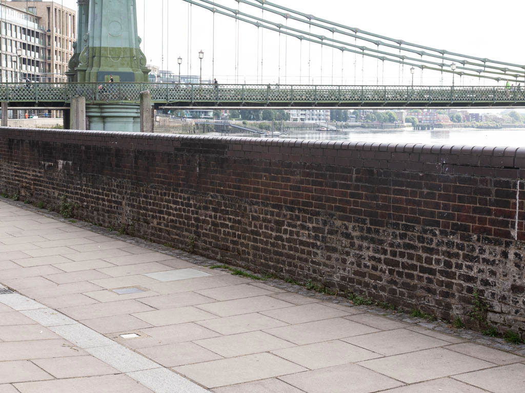 Looking towards Hammersmith Bridge from outside the Blue Anchor on Lower Mall W6.