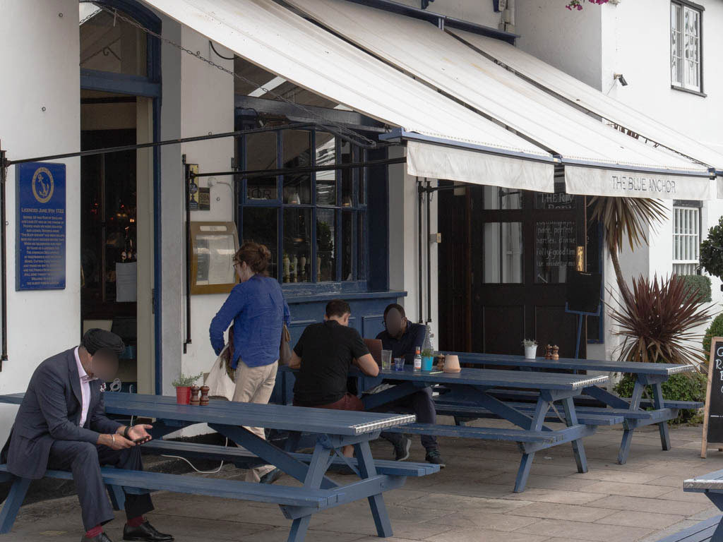 Outside the Blue Anchor public house on Lower Mall.