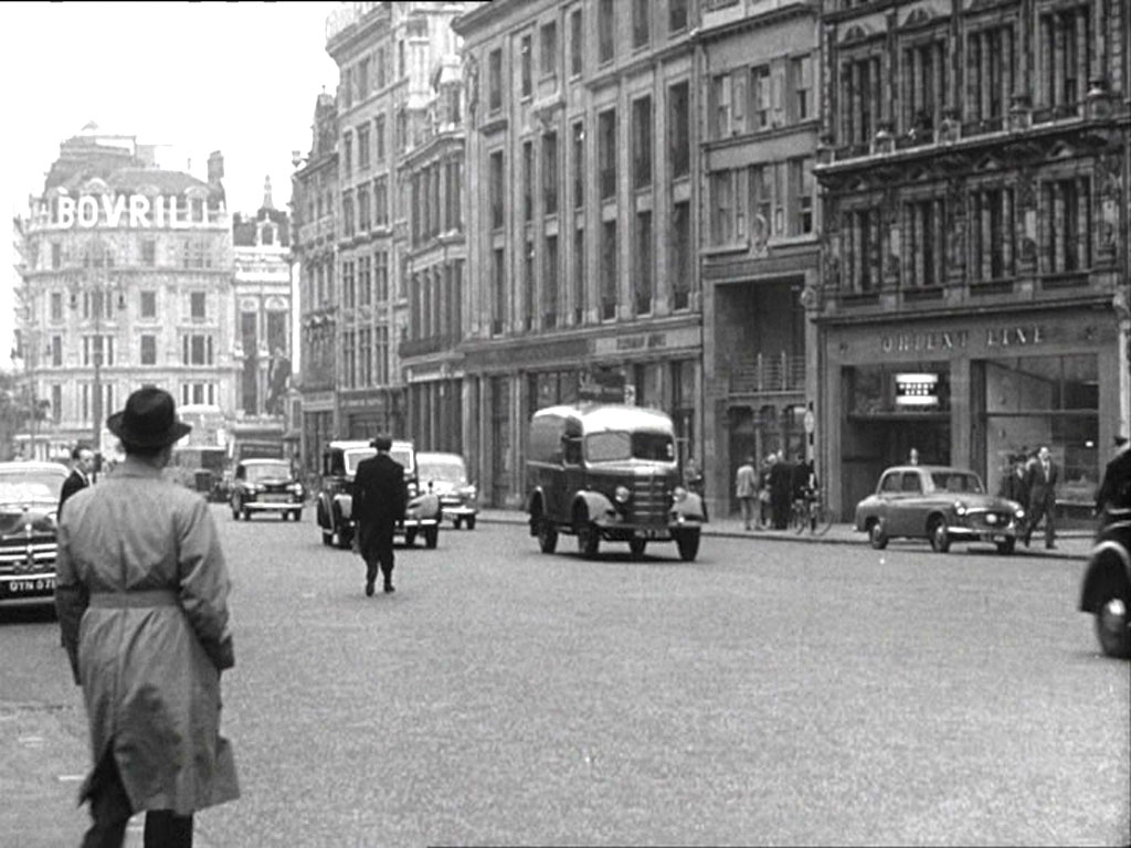 Looking across Cockspur Street, London WC2 with Whitehall in the background. Circa 1956