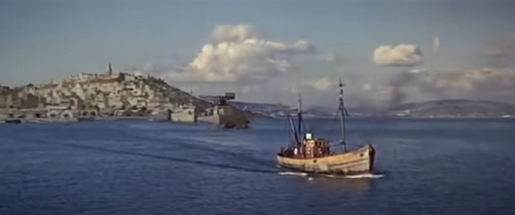 Tangier, Morocco, seen from the Strait of Gibraltar. Circa 1962