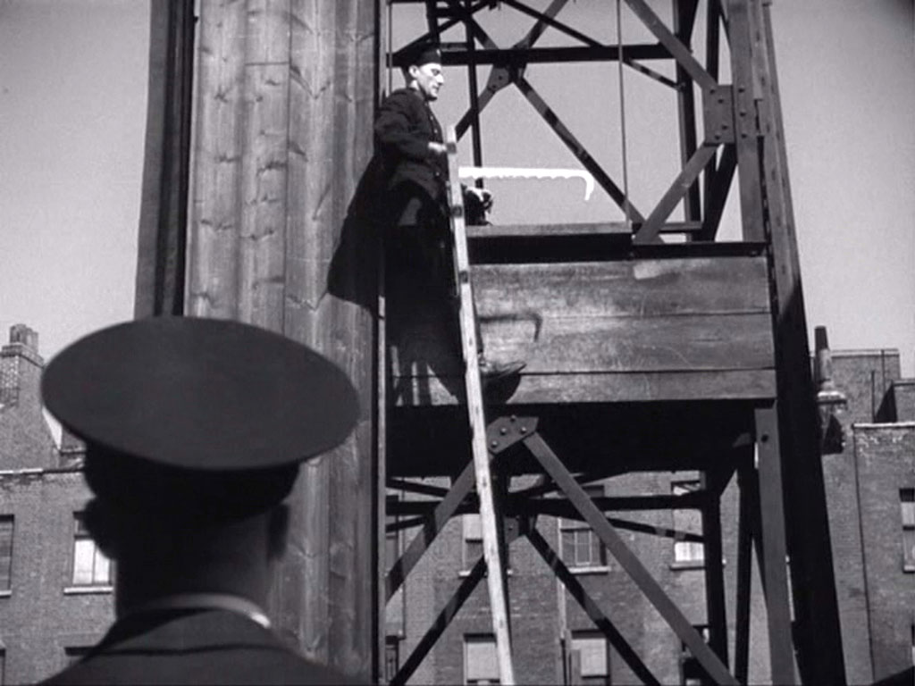 Hook Ladder training. A Lambeth Fire Station training tower. Circa 1942