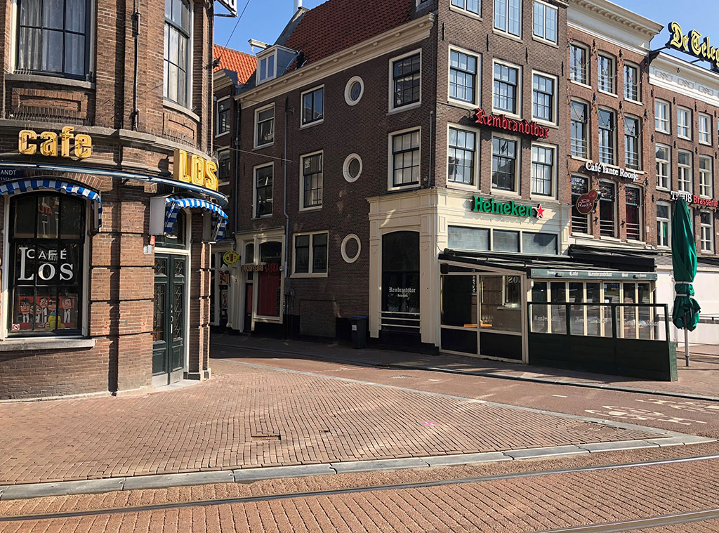 Reguliersbreestraat and Halvemaansteeg, Rembrandtplein, Amsterdam.