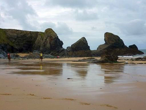 Looking south on the beach at Porthcothan Bay in Cornwall.
