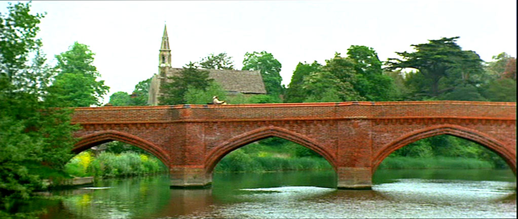 Clifton Hampden bridge, Clifton Hampden, Oxfordshire with St. Michael and All Angels church in the background. Circa 1992