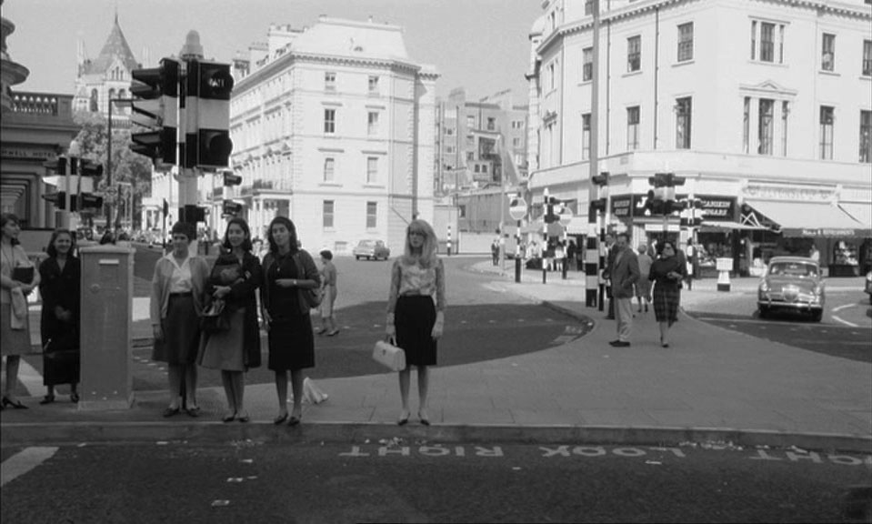 Looking towards Thurloe Place, London SW7, Thurloe Street off to the right and Harrington Road off to the left. Circa 1964