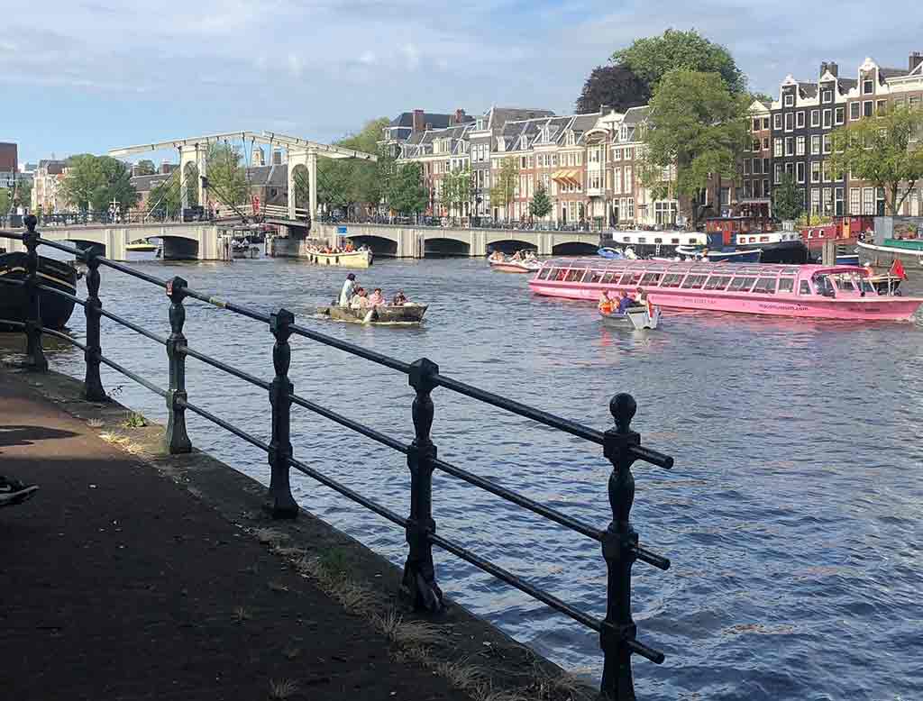 Magere brug (Skinny Bridge) seen from Amstel, Amsterdam