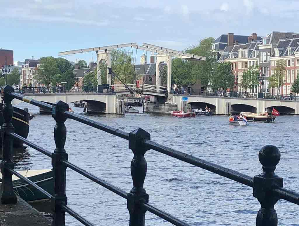 Magere brug (Skinny Bridge) seen from Amstel, Amsterdam.