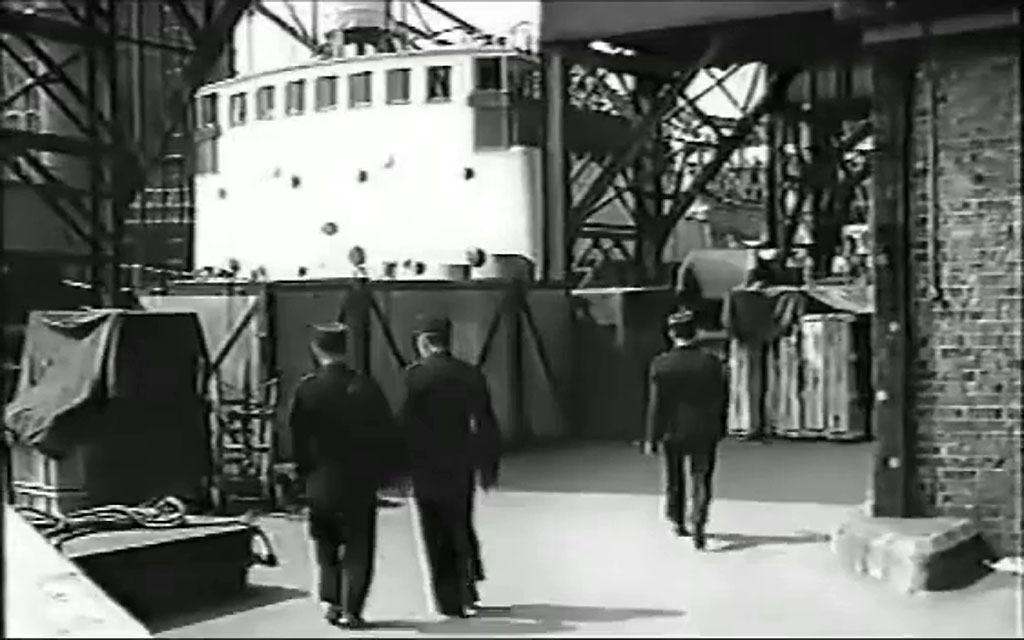 Irongate Wharf with Tower Bridge in the background. Circa 1959