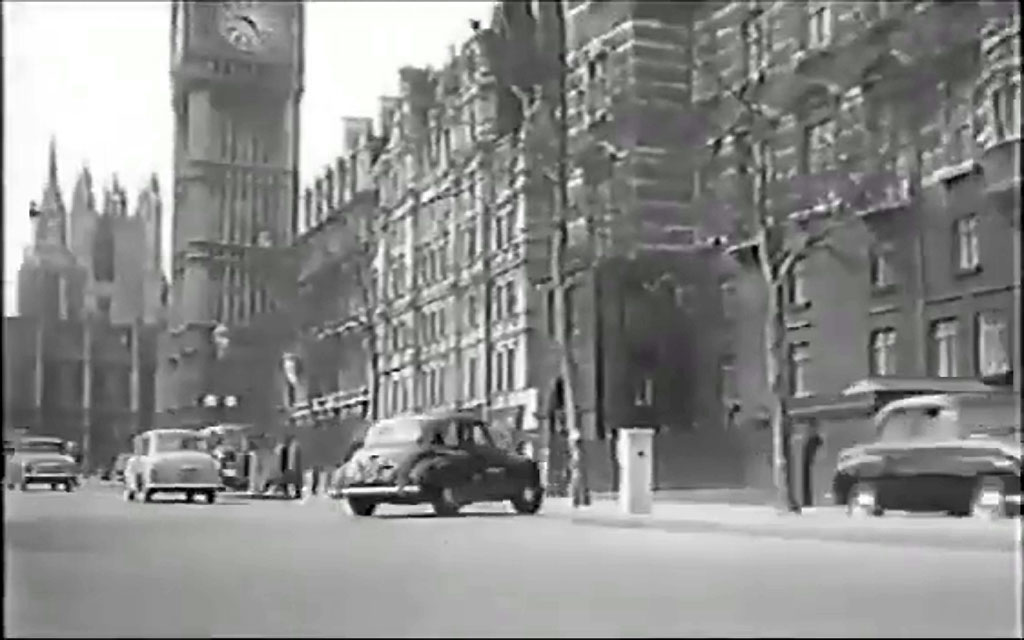 Victoria Embankment, London WC2 looking towards the Houses of Parliament and the Elizabeth Tower. Circa 1959