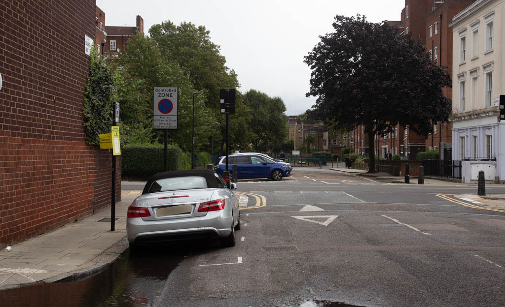 Clarence Way about to cross Castlehaven Road, London NW1