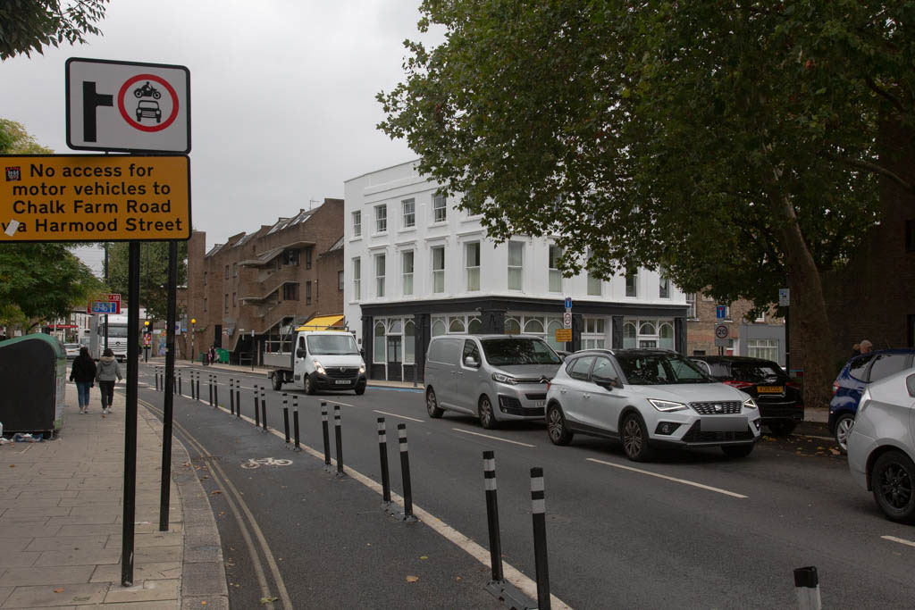 Prince of Wales Road with Harmood Street, London NW1 off to the right