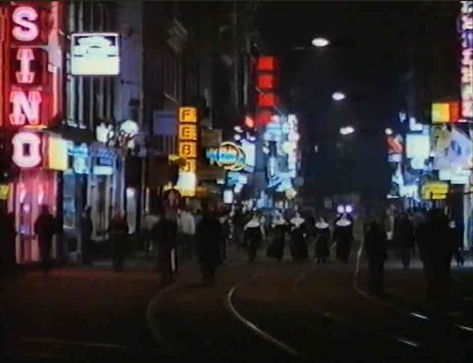 Reguliersbreestraat seen from Rembrandplein, Amsterdam. Circa 1988