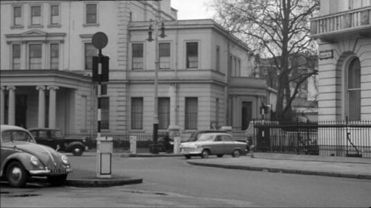 Exiting Chesham Place, SW1 entering Belgrave Square. Circa 1960