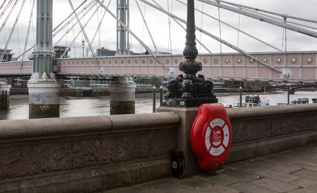 Albert Bridge seen from Chelsea Embankment.