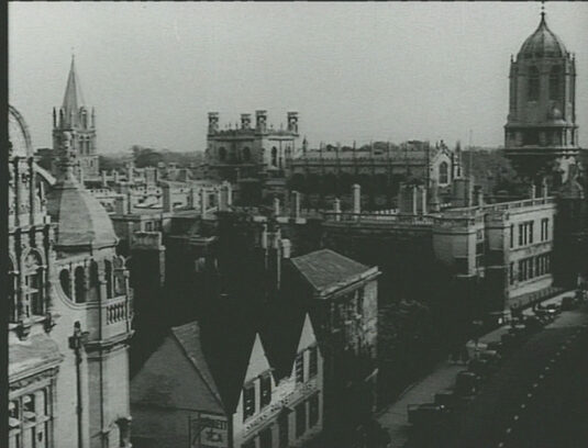 An aerial view down St. Aldate's, Oxford, Oxfordshire with the tower of Christ Church top right. Circa 1941