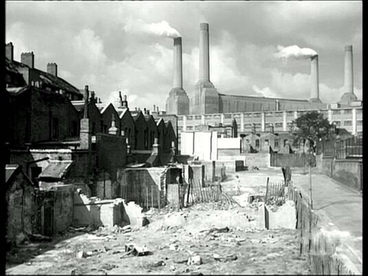 Aegis Grove, SW8, South Lambeth Goods Depot mid ground and, of course, Battersea Power Station in the background. Circa 1958