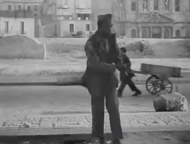 Piazza del Mercato, and the Chiesa di Santa Croce e Purgatorio al Mercato, inaugurated in 1791. Circa 1946