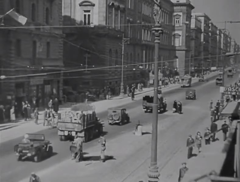 Corso Umberto I towards Piazza Mancini, passing by the Università degli Studi di Napoli Federico II Circa 1946