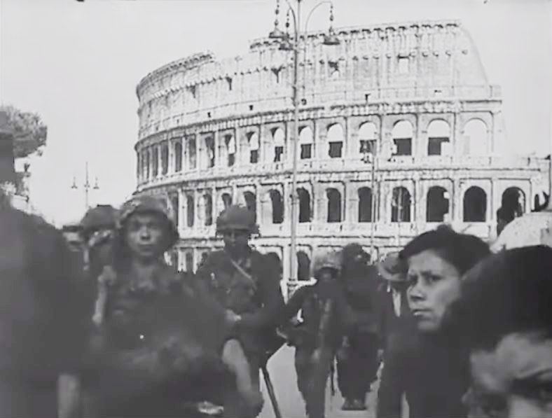 The Colosseum, Rome in the background. Circa 1946
