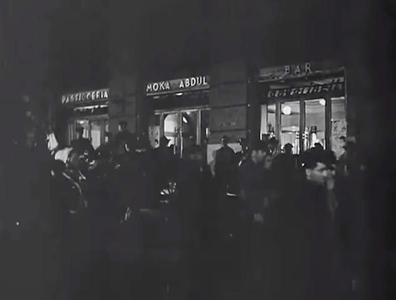 In front of the then Pasticceria Bar, located at Via Francesco Crispi, 4 to 8, just around the corner of the intersection Largo del Tritone. Circa 1946