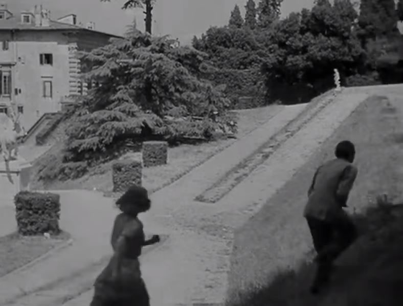The rear of the Palazzo Pitti with the sloped access way for the Giardino di Boboli. Circa 1946