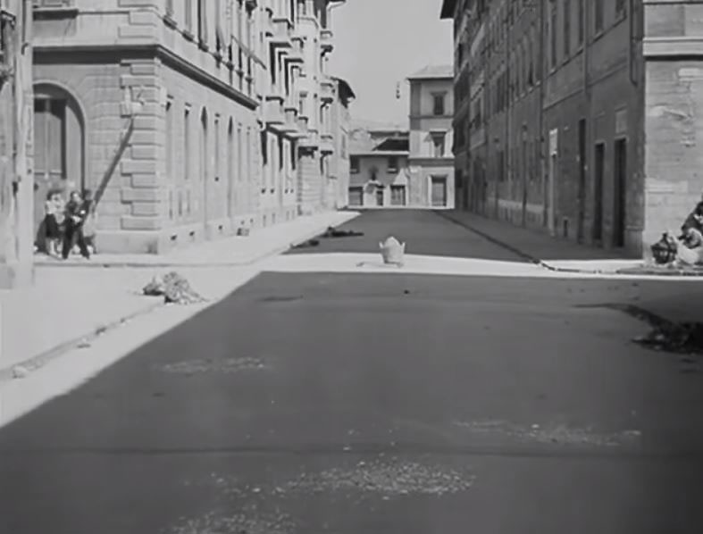 Via Magenta at the intersection with Via Montebello and Via Il Prato in the background. Circa 1946