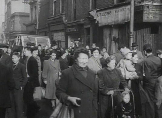 Watney Street, E1, Brinsley Street going out of view and Sheridan Street (Now built on) appearing behind the lorry. Circa 1949