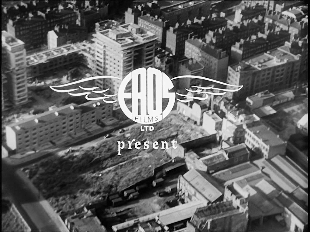 Aerial view of London. ‘Eros’ hides the entrance to St Mary’s Tower, Fortune Street, London EC1 Circa 1956