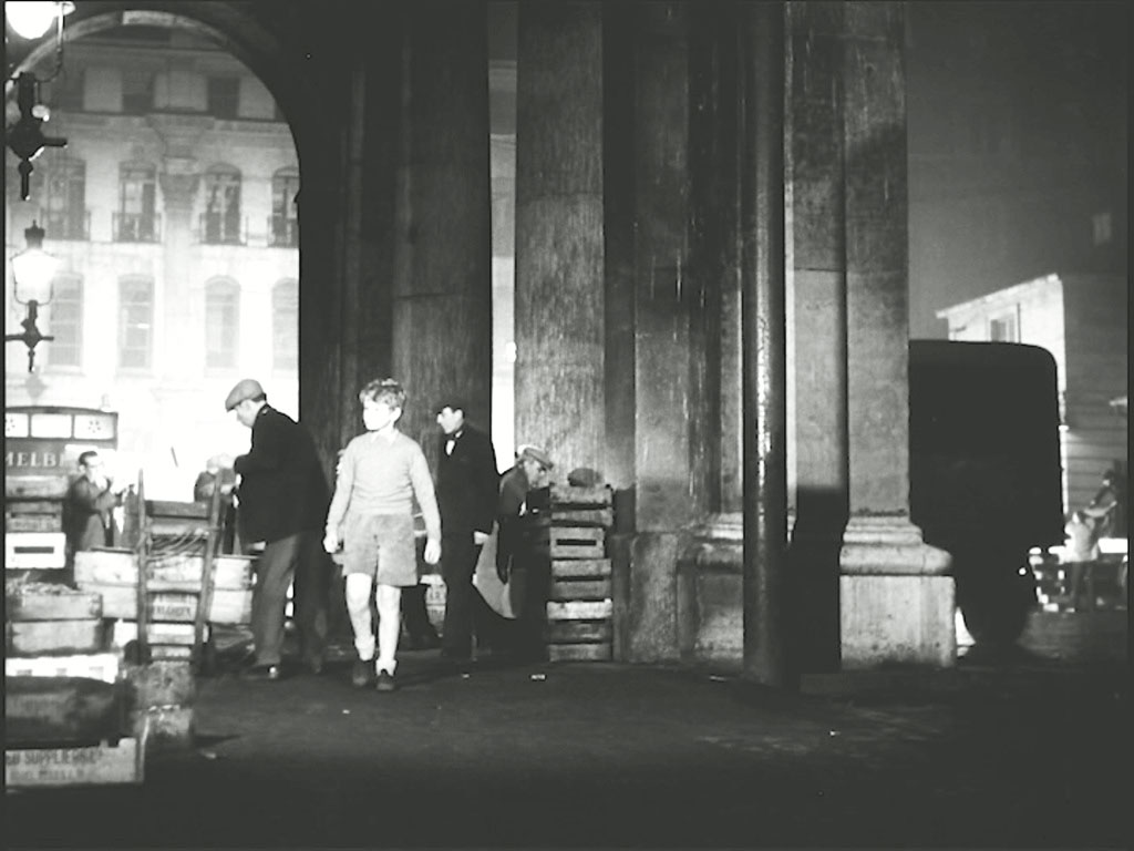 The portico of St. Paul’s Church, Covent Garden looking towards King Street. Circa 1956