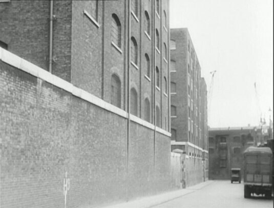 St. Katharine Docks, St. Katharine?s Way, London E1 looking south towards ?Irongate Wharf?. Circa 1956