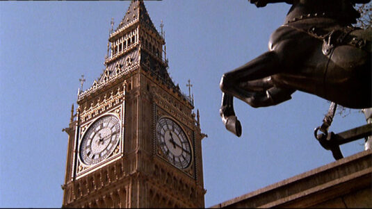 Elizabeth Tower and the legs of Boudica’s chariot horse.