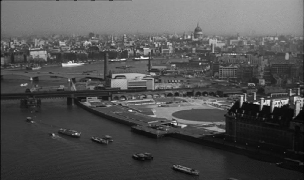 A shot perhaps from Elizabeth Tower of the South Bank showing the site of The Festival of Britain, The Royal Festival Hall with County Hall bottom right. Circa 1961
