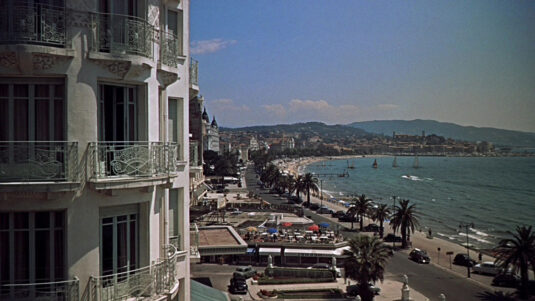 La Promenade de la Croisette, Cannes, viewed from Rue Latour-Maubourg looking north west. But flipped horizontal. Circa 1955