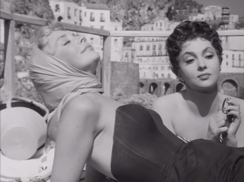 Atrani waterfront is in the background. Circa 1953