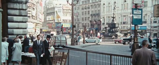 Piccadilly Circus from the southern end of Regent Street. Circa 1966