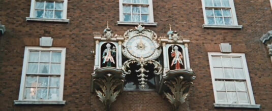 The clock of Fortnum & Mason, 181 Piccadilly. Circa 1966