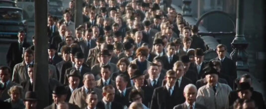 Rush hour over London Bridge. Circa 1966