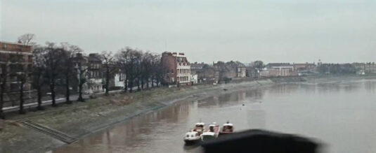 North bank of the Thames from Barnes railway bridge. Circa 1966
