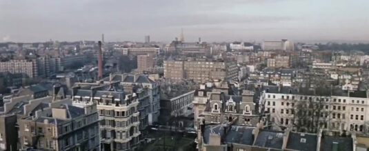 Looking north, the white terrace of Cornwall Gardens to the right, Stanford Road center and Cornwall Gardens bottom left of center. Circa 1966