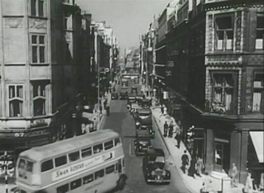 Looking up Old Bond Street, London W1 from Piccadilly. Circa 1949