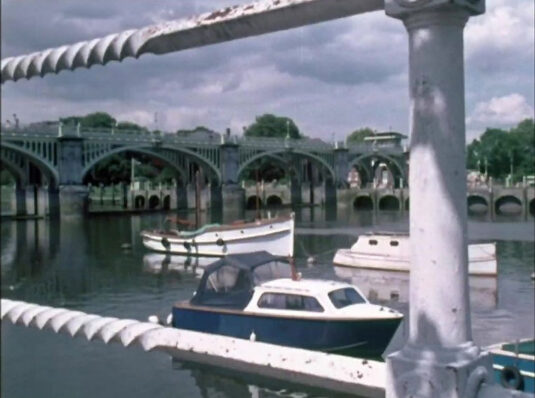 Richmond lock and footbridge from Ranelagh Drive. Circa 1968
