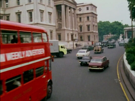 Hyde Park Corner with what was St Georges Hospital, now the Lanesborough Hotel. Circa 1968