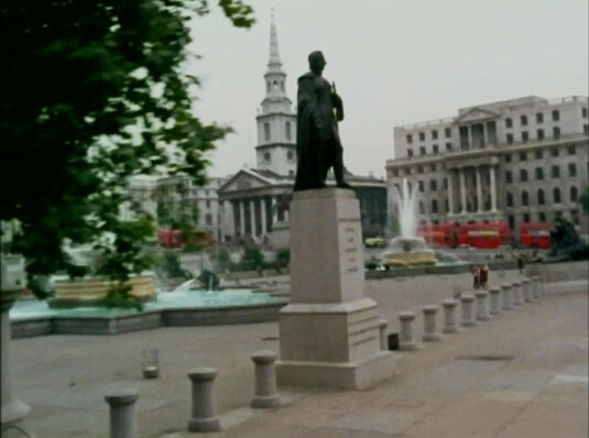 Trafalgar Square looking towards St. Martin-in-the-Fields with the statue of General Napier Circa 1968