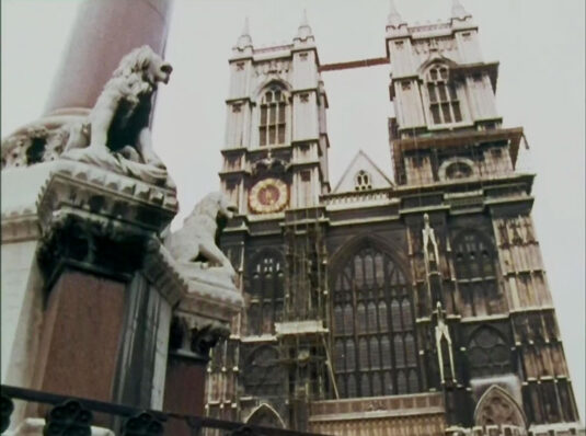Next stop, Westminster Abbey. The Abbey with the Crimea and Indian Mutiny memorial foreground. Circa 1968