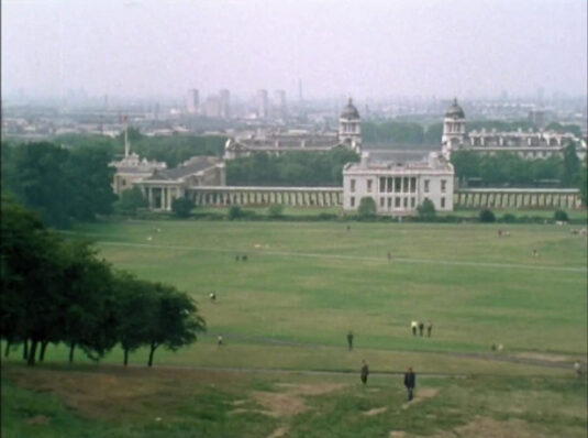 Queens House and the Queens House Colonnade fronting buildings of Old Royal Naval College, Greenwich Circa 1968