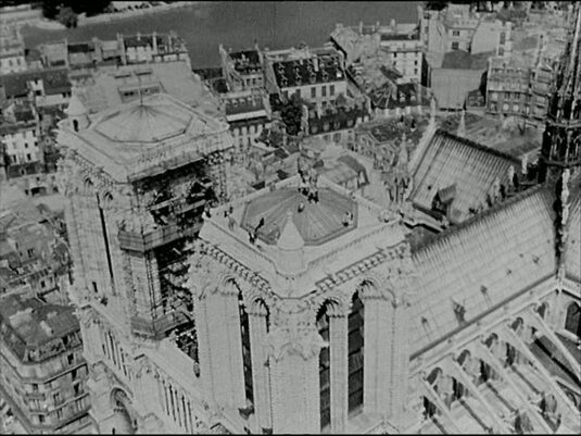 An aerial view of Notre Dame circa 1960