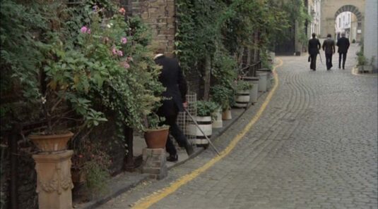 Kynance Mews, W8 with steps leading up to Victoria Road. Circa 1978