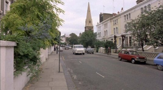 Eldon Road, W8 looking back to Christ Church. Circa 1978