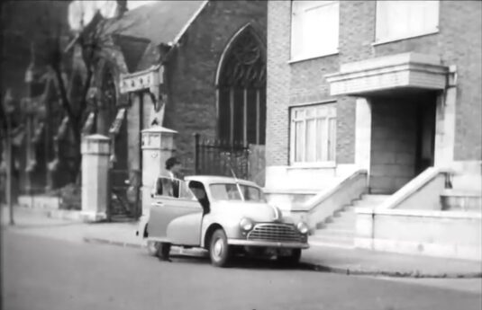 Gloucester Terrace, W2 looking north, located by Dave W, showing St. James's Church and an entrance to Maitland Court. Circa 1952