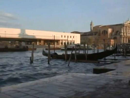 Fondamenta San Simeon Piccolo across Canal Grande towards the marble-clad front facade of Venezia Santa Lucia station Circa 1968